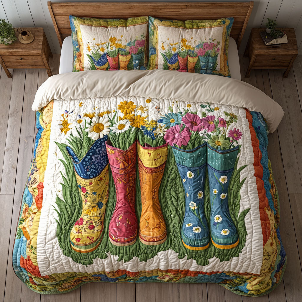 Boots In Flower Garden WY1302065CL Quilted Bedding Set