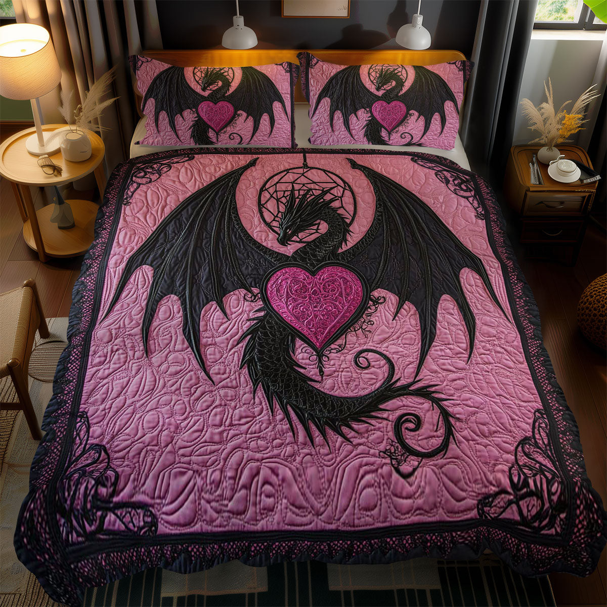 Dark Dragon Love WN1002057CL Quilted Bedding Set