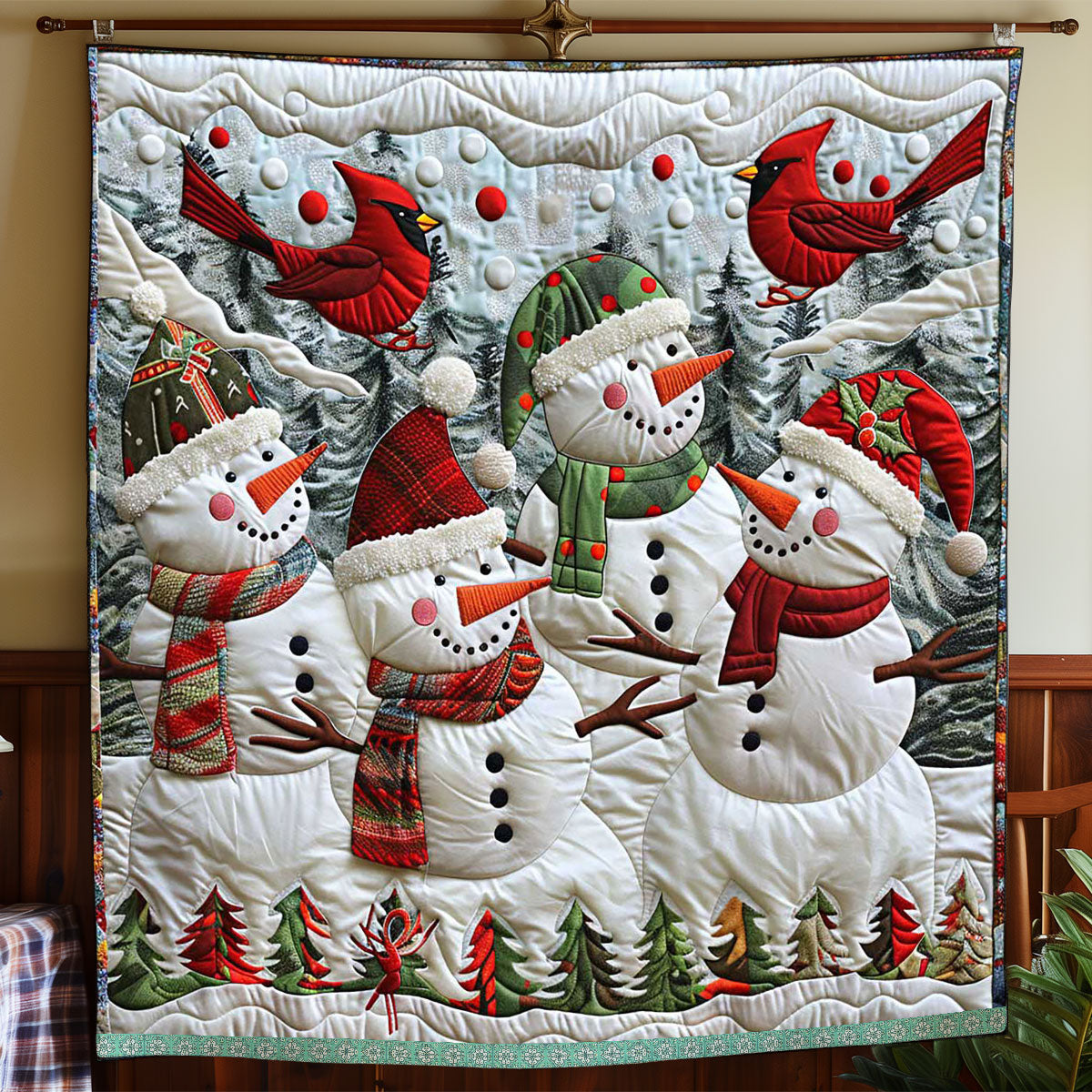 Cheerful Snowman Cardinal WP0409013CL Quilt Blanket