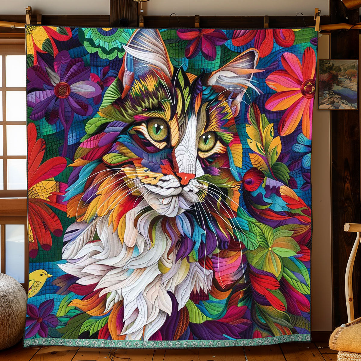 Floral Maine Coon WP0409020CL Quilt Blanket