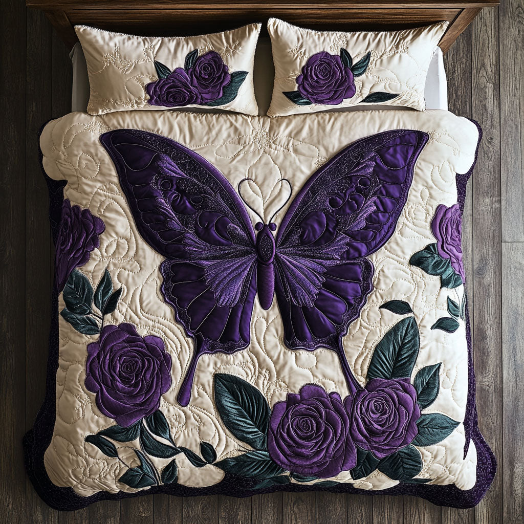 Purple Butterfly WJ1802029CL Quilted Bedding Set