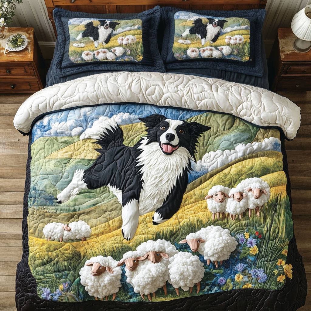 Border Collie And Sheep WY1302066CL Quilted Bedding Set