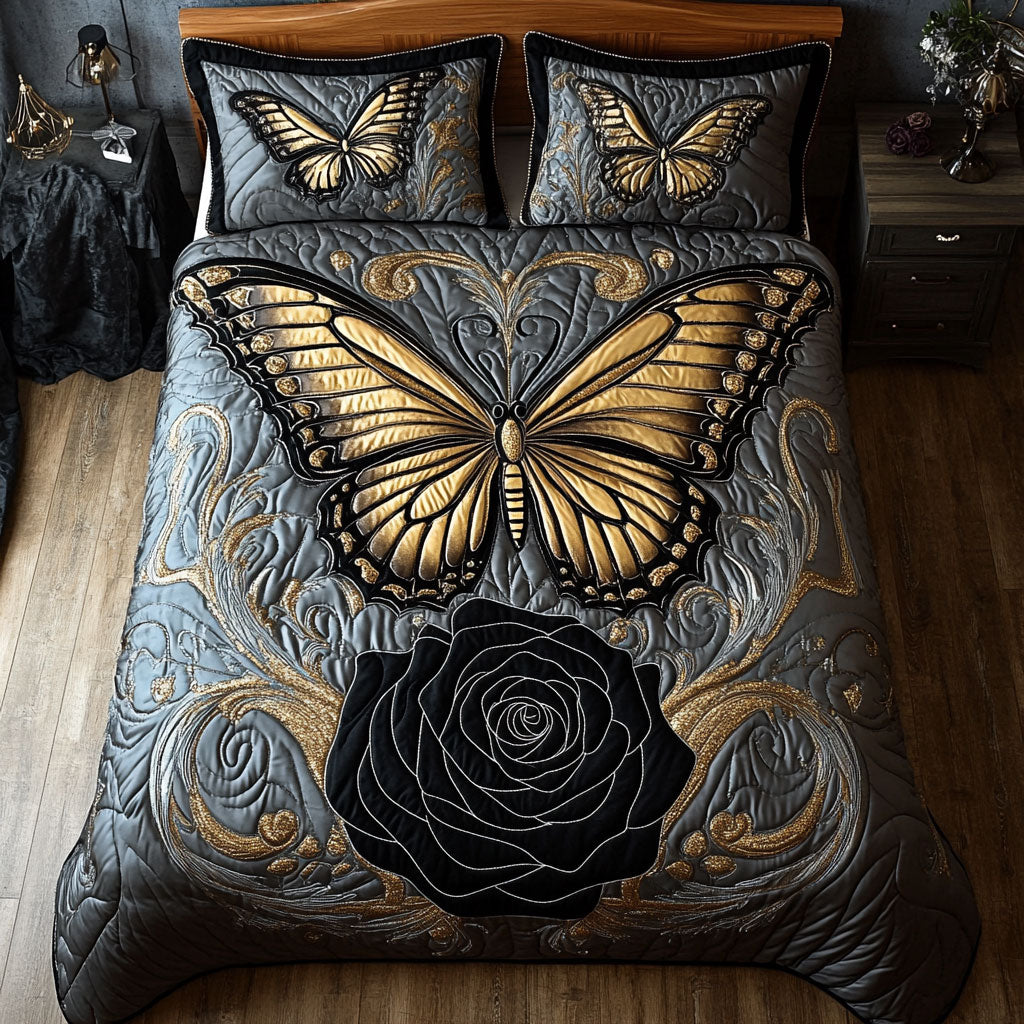 Butterfly Black Roses WT2402005CL Quilted Bedding Set