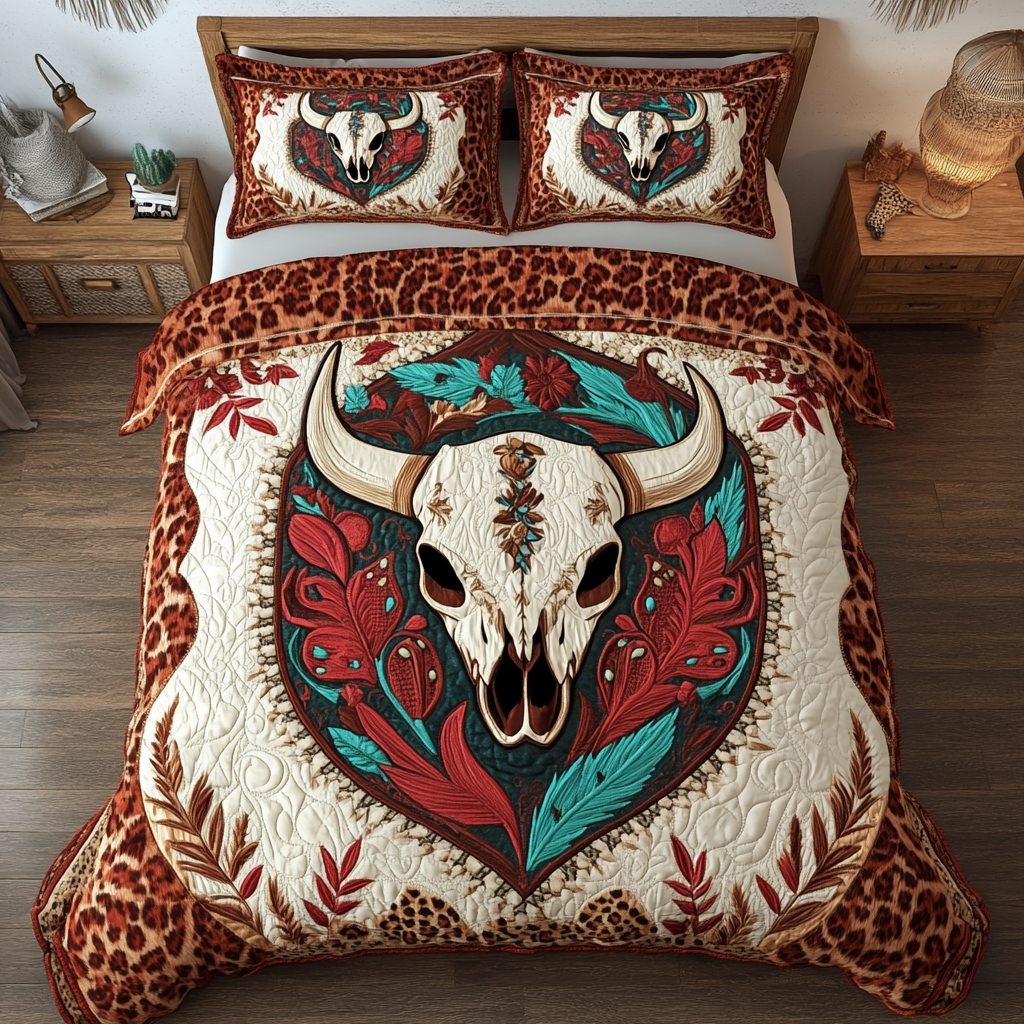 Leopard Bull Skull XR1302003CL Quilted Bedding Set