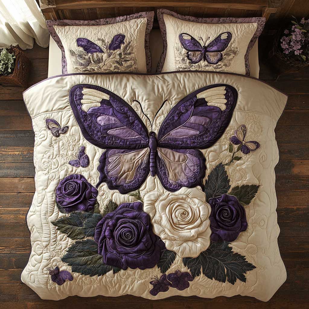 Purple Mornach Butterfly WP0602008CL Quilted Bedding Set