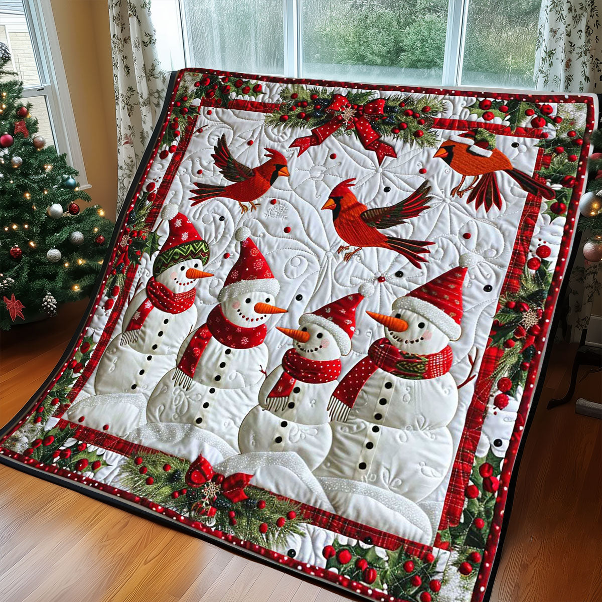 Cardinal Snowman WP1308004CL Quilt Blanket
