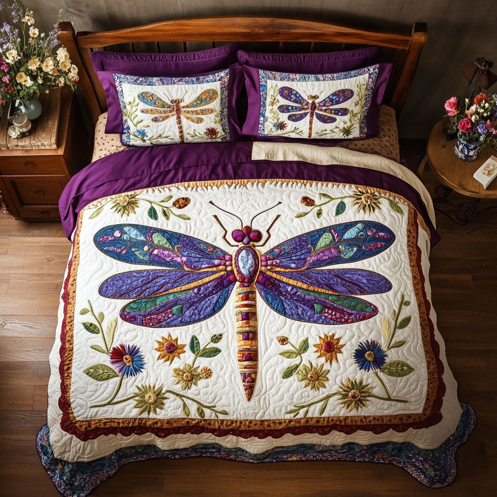 Dragonfly Flower WX2702026CL Quilted Bedding Set
