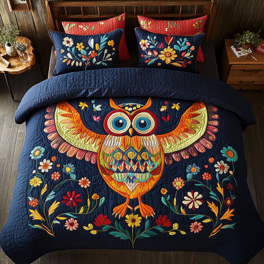 Flower Owl WJ1303037CL Quilted Bedding Set
