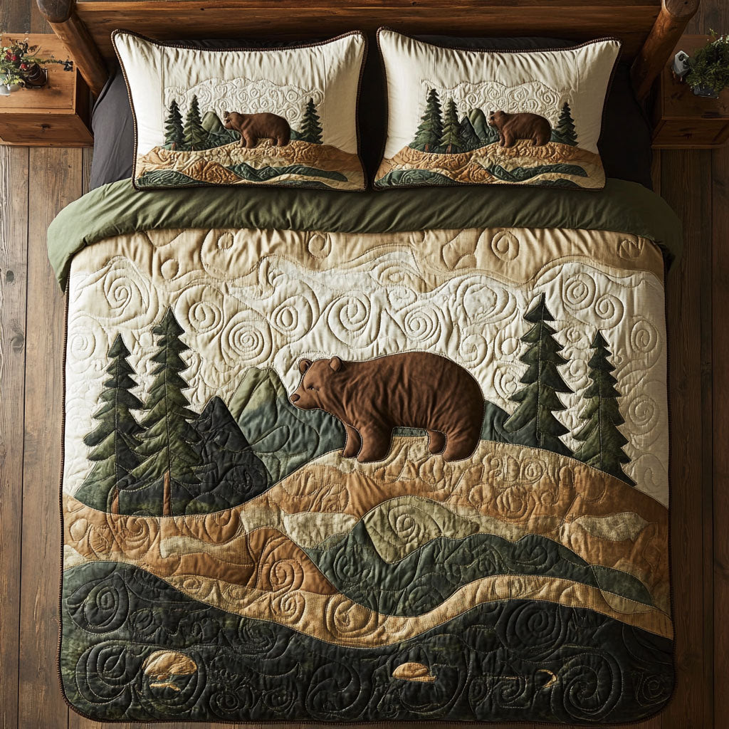 Brown Bear In Forest WY1102174CL Quilted Bedding Set