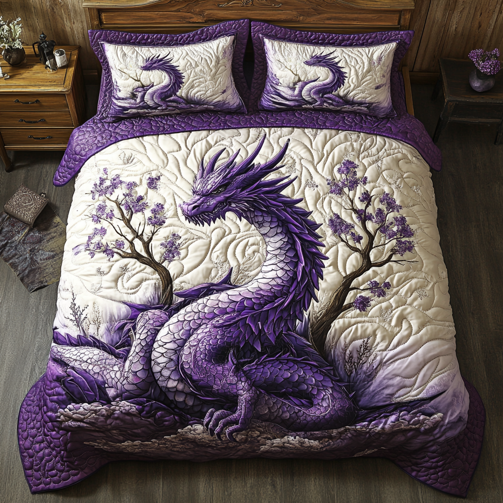 Majestic Purple Dragon XR1402003CL Quilted Bedding Set