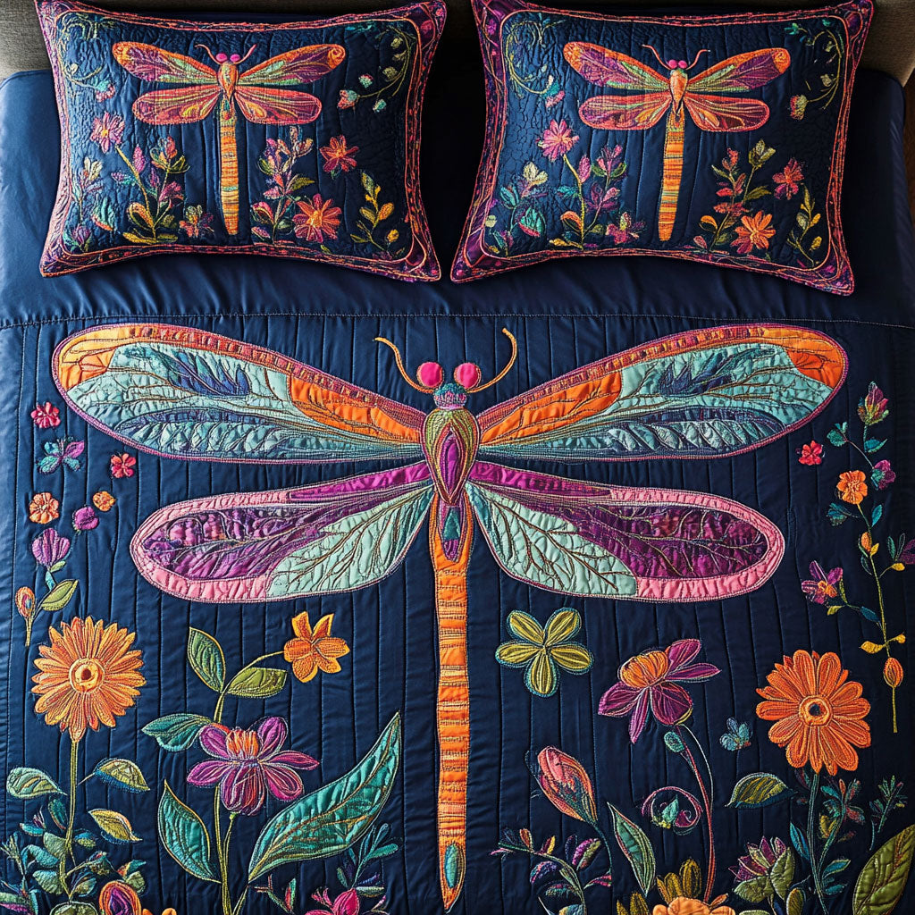 Dragonfly Flower WX2702027CL Quilted Bedding Set