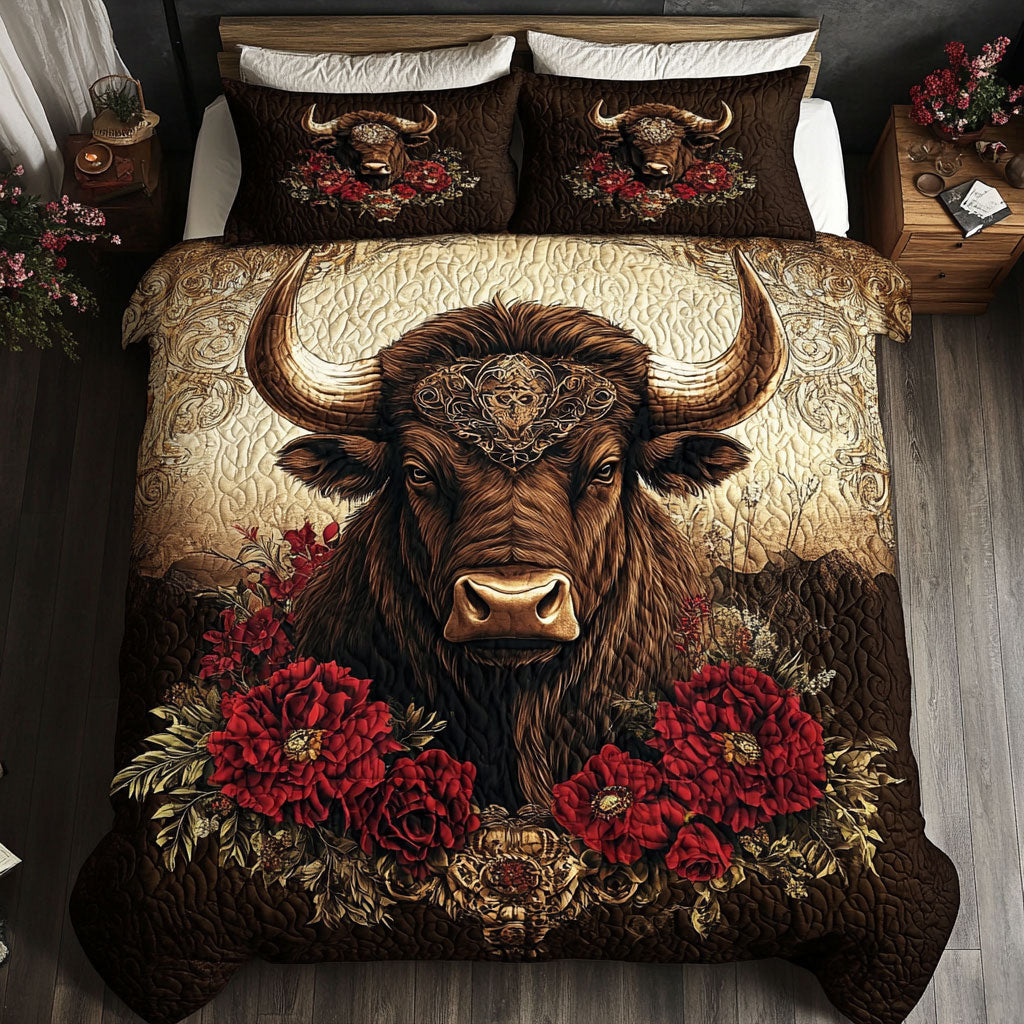 Cow Red Flower WT1402006CL Quilted Bedding Set