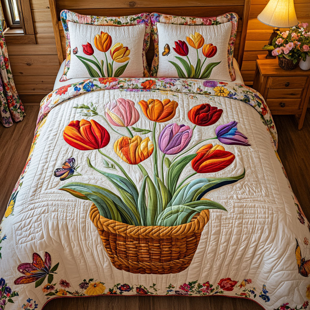 Basket Of Tulips WT0703126CL Quilted Bedding Set