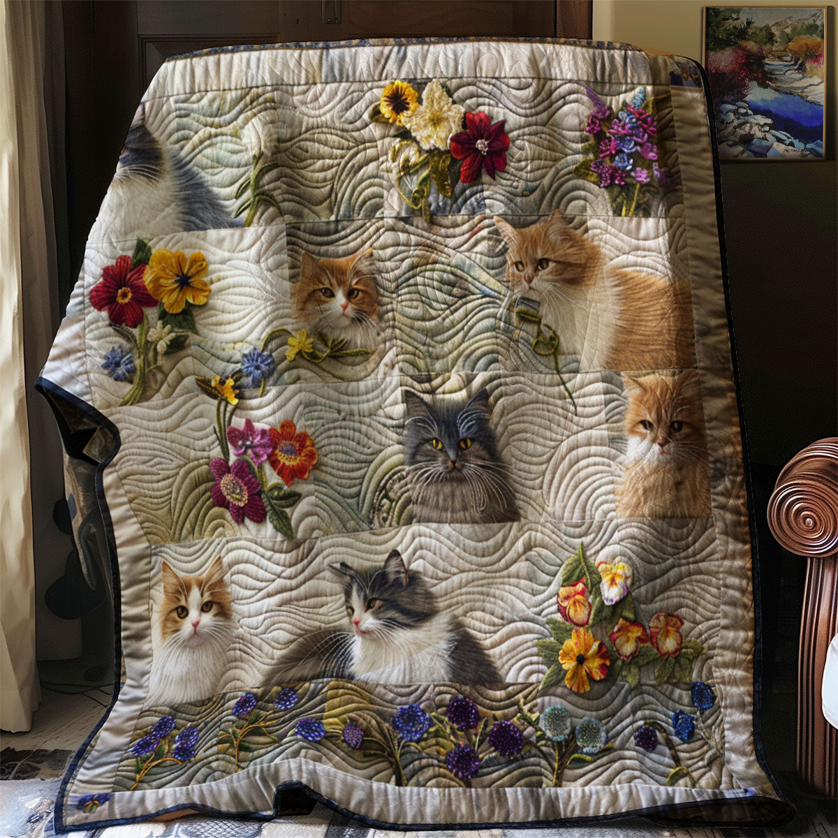 Cat Flower Vintage YR2008001CL Quilt Blanket