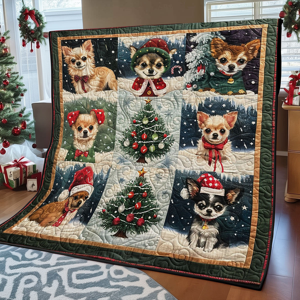 Chihuahua Celebrate Christmas WO1508022CL Quilt Blanket