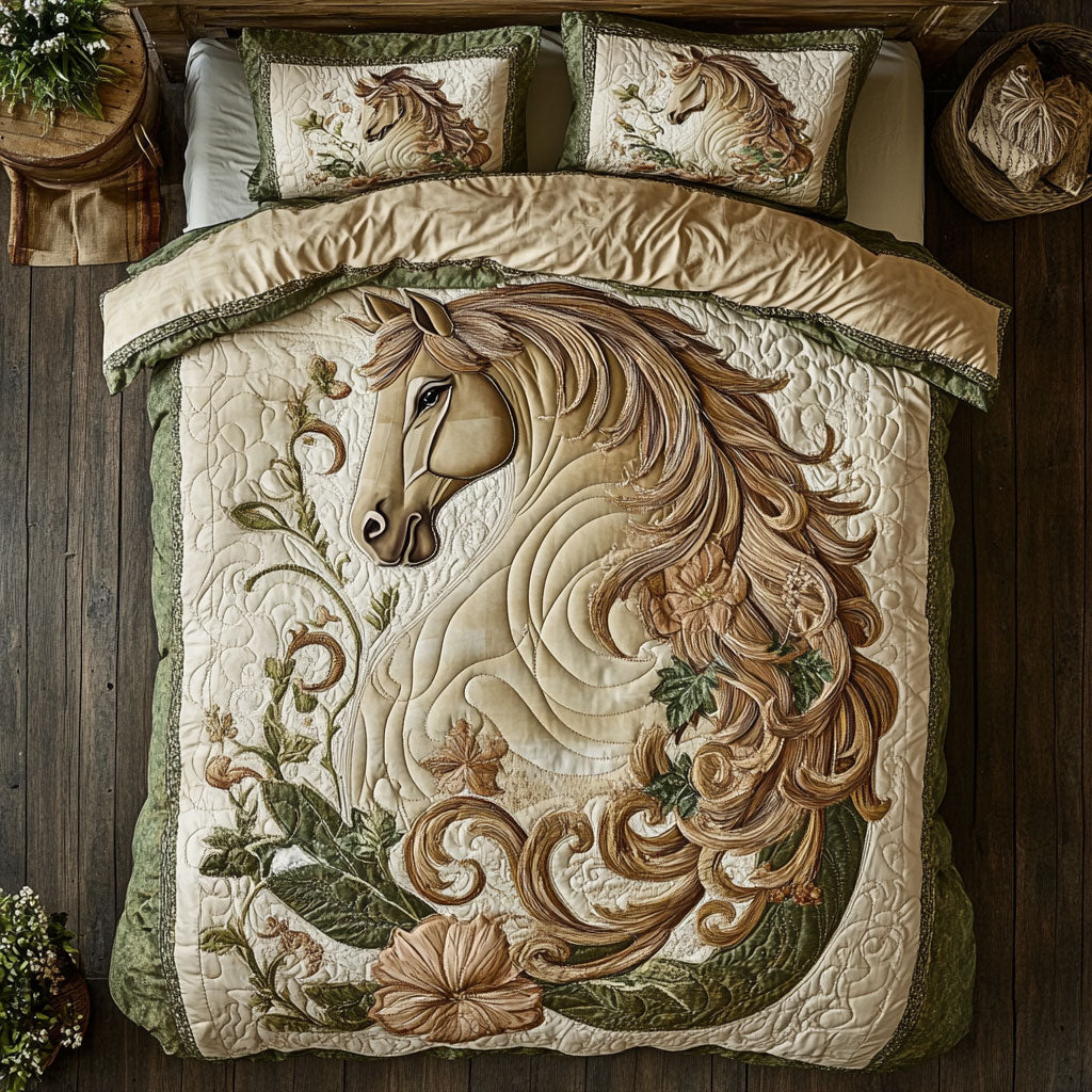 Floral Brown Horse WX1002026CL Quilted Bedding Set