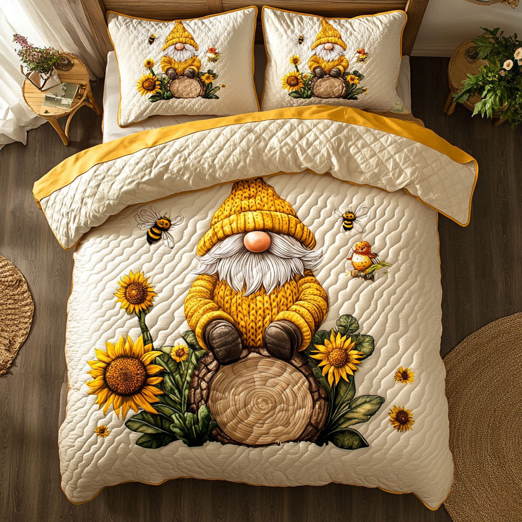 Gnome Sunflower WX2402020CL Quilted Bedding Set