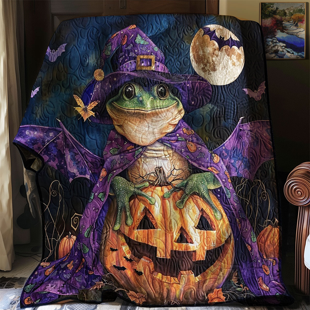 Frog Witch Halloween WM1008088CL Quilt Blanket