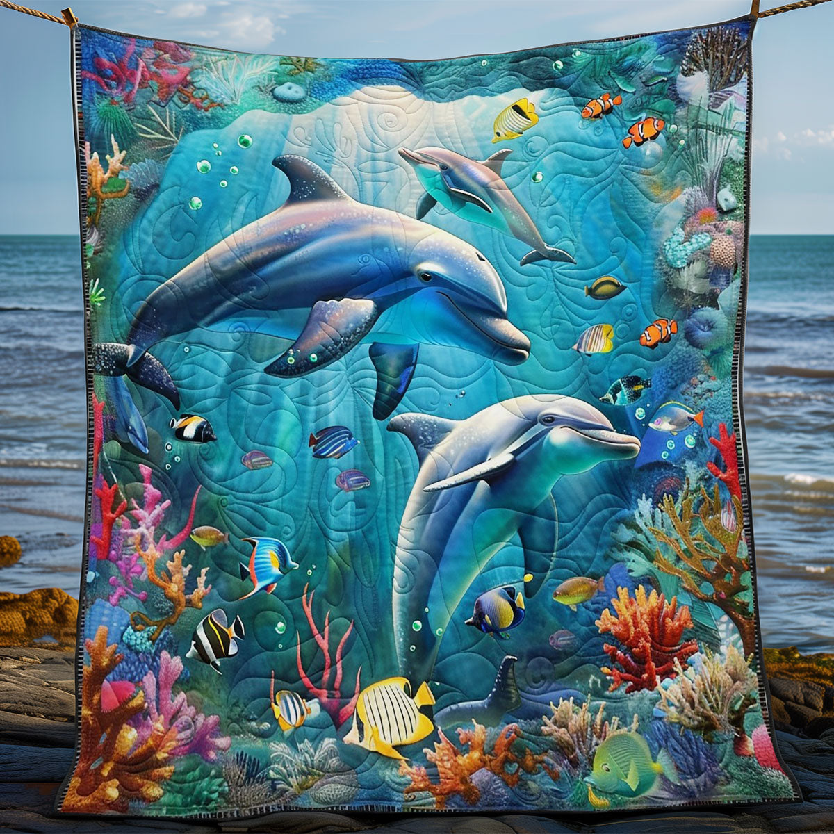 Dolphin Ocean WO2208006CL Quilt Blanket
