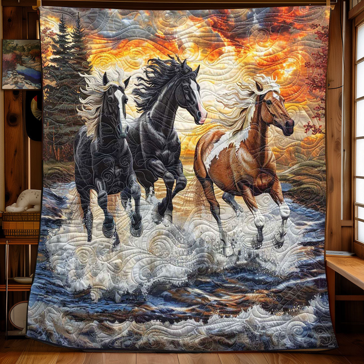 3 Horse Racing WP1008001CL Quilt Blanket