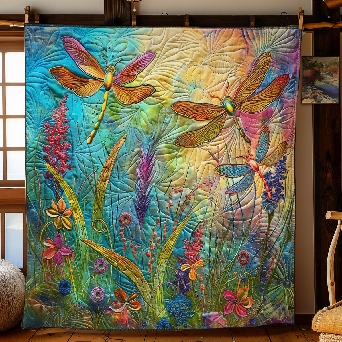 Dragonflys And Grass WO2908046CL Quilt Blanket