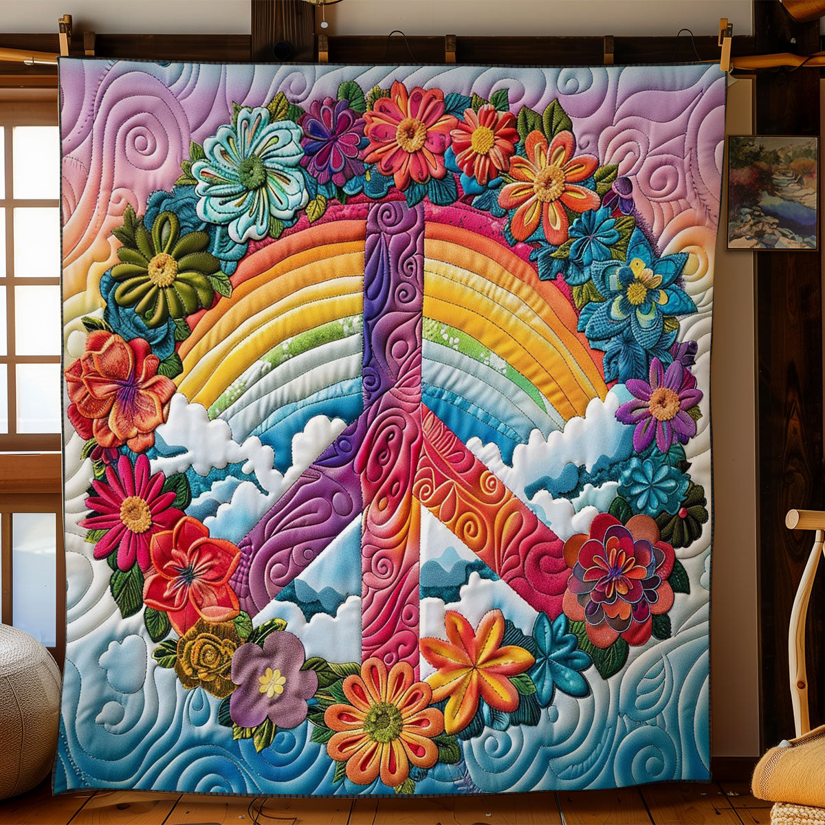 Rainbow And Peace Symbol WO2208038CL Quilt Blanket