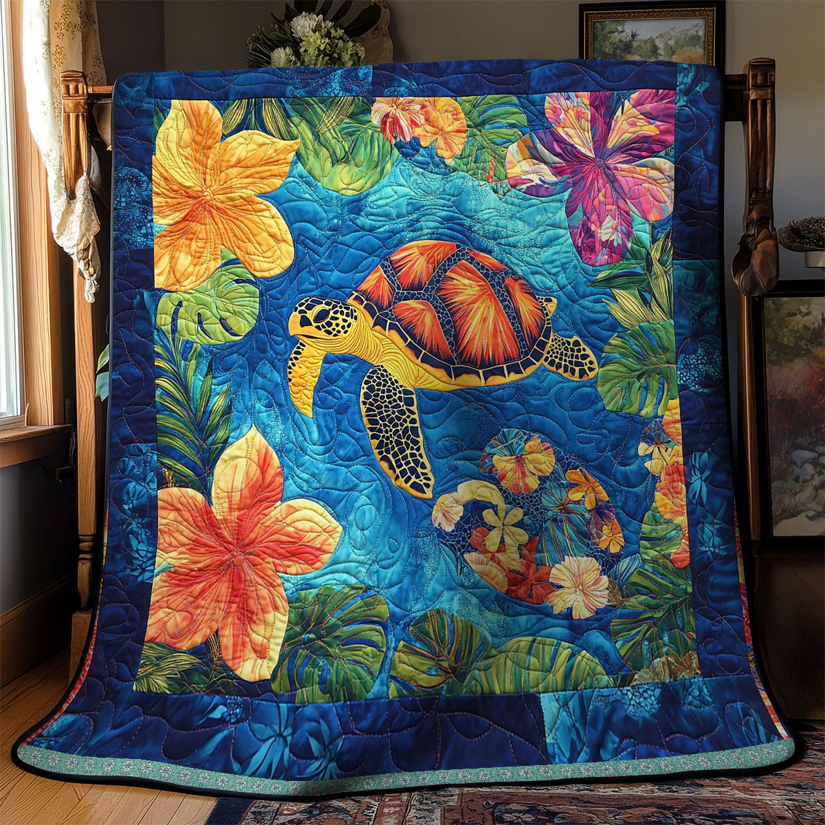 Tropical Floral Turtle XR1409010CL Quilt Blanket