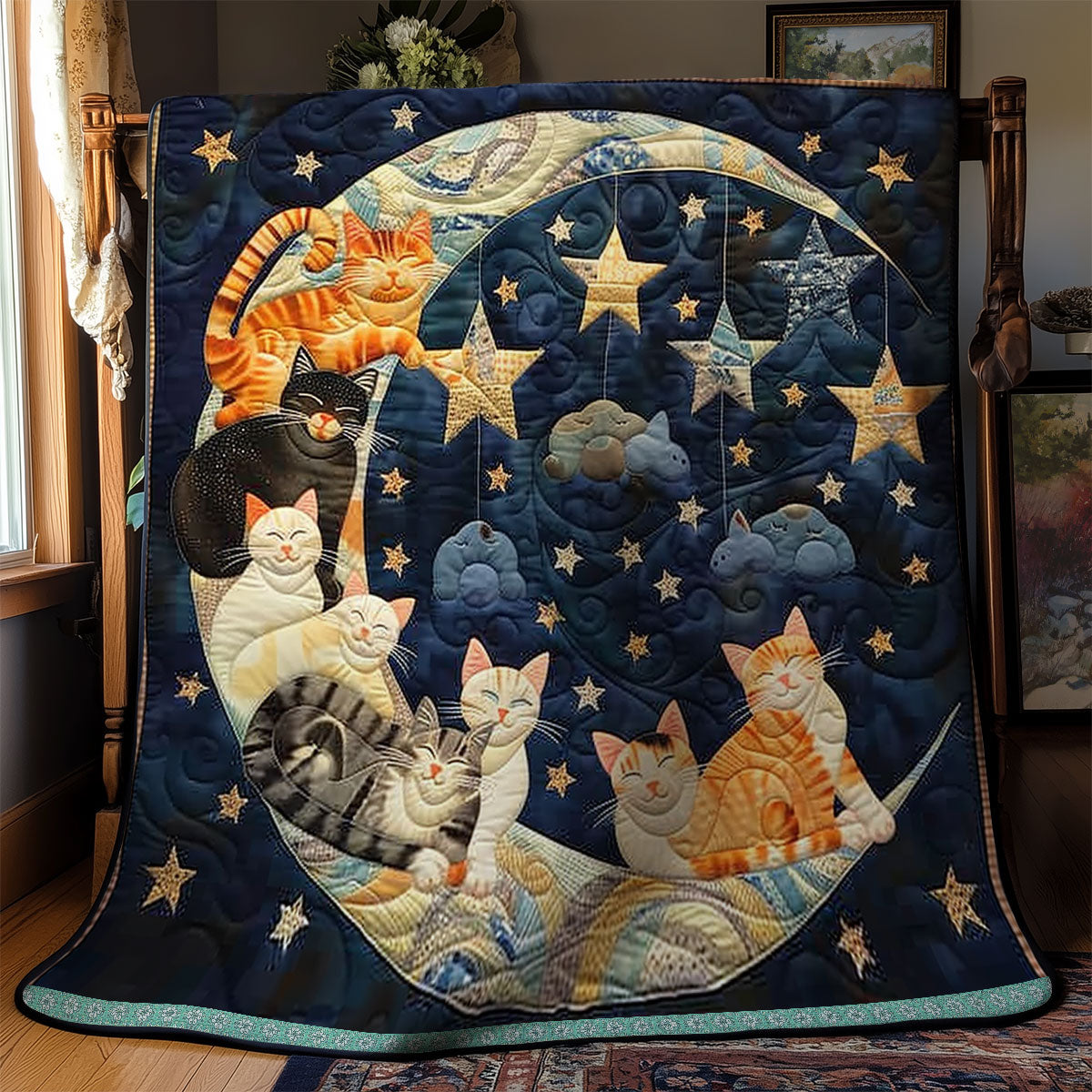 Crescent Moon Cats Rest WN0909095CL Quilt Blanket