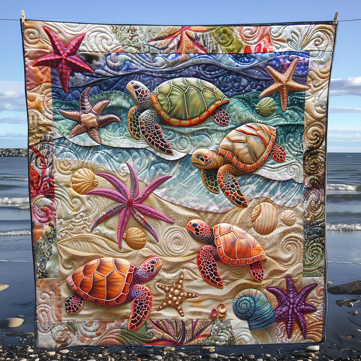 Seaside Turtle Sanctuary WN1408104CL Quilt Blanket