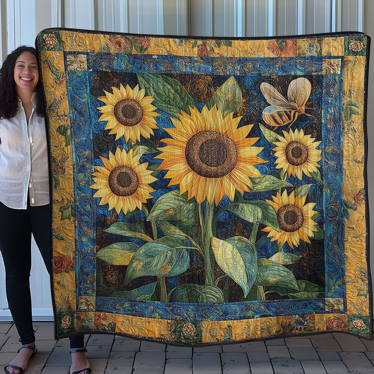 Sunflowers And Bee WN0208005CL Quilt Blanket