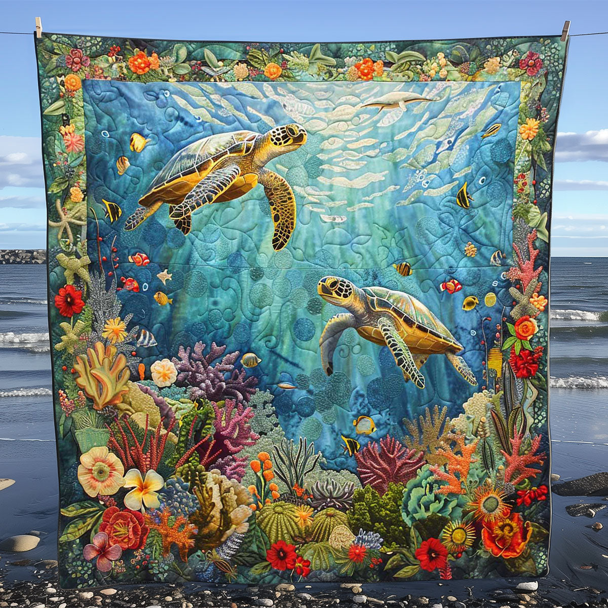 Turtle’s Coral Kingdom WN1008023CL Quilt Blanket