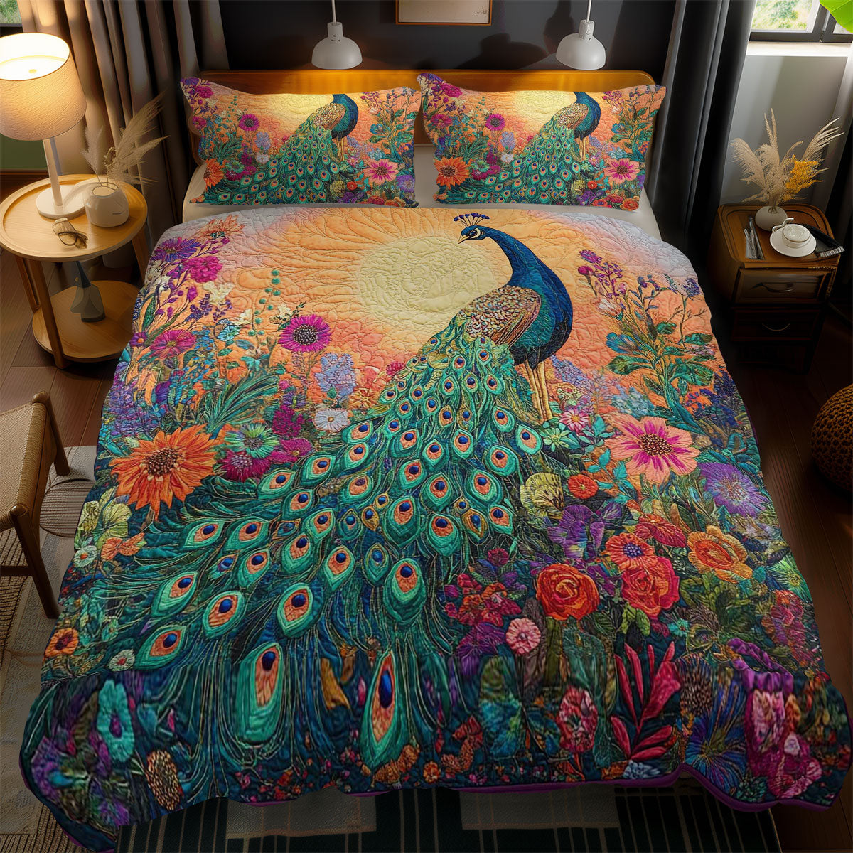 Emerald Peacock WN1102052CL Quilted Bedding Set