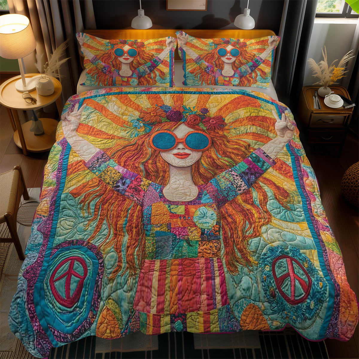 Free Spirit Hippie Girl WN1102057CL Quilted Bedding Set