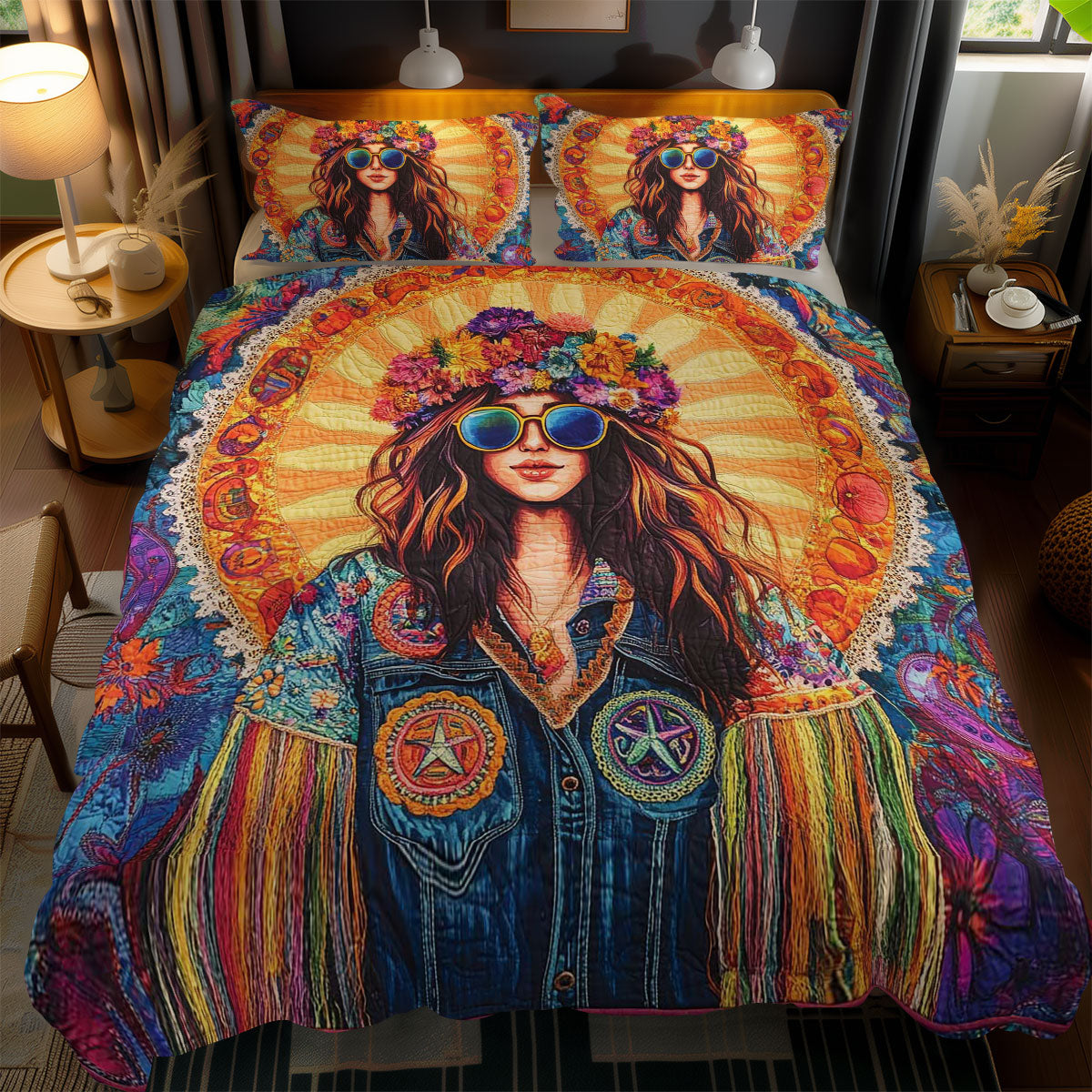 Groovy Hippie Girl WN1102061CL Quilted Bedding Set