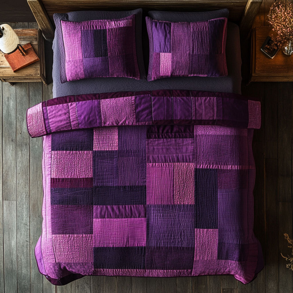 Purple Patchwork WX1302492CL Quilted Bedding Set