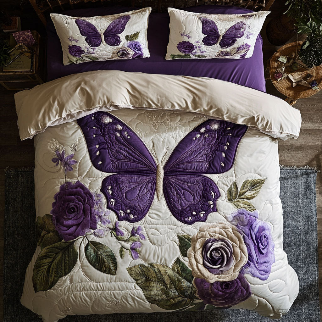 Purple Butterfly WX2402031CL Quilted Bedding Set