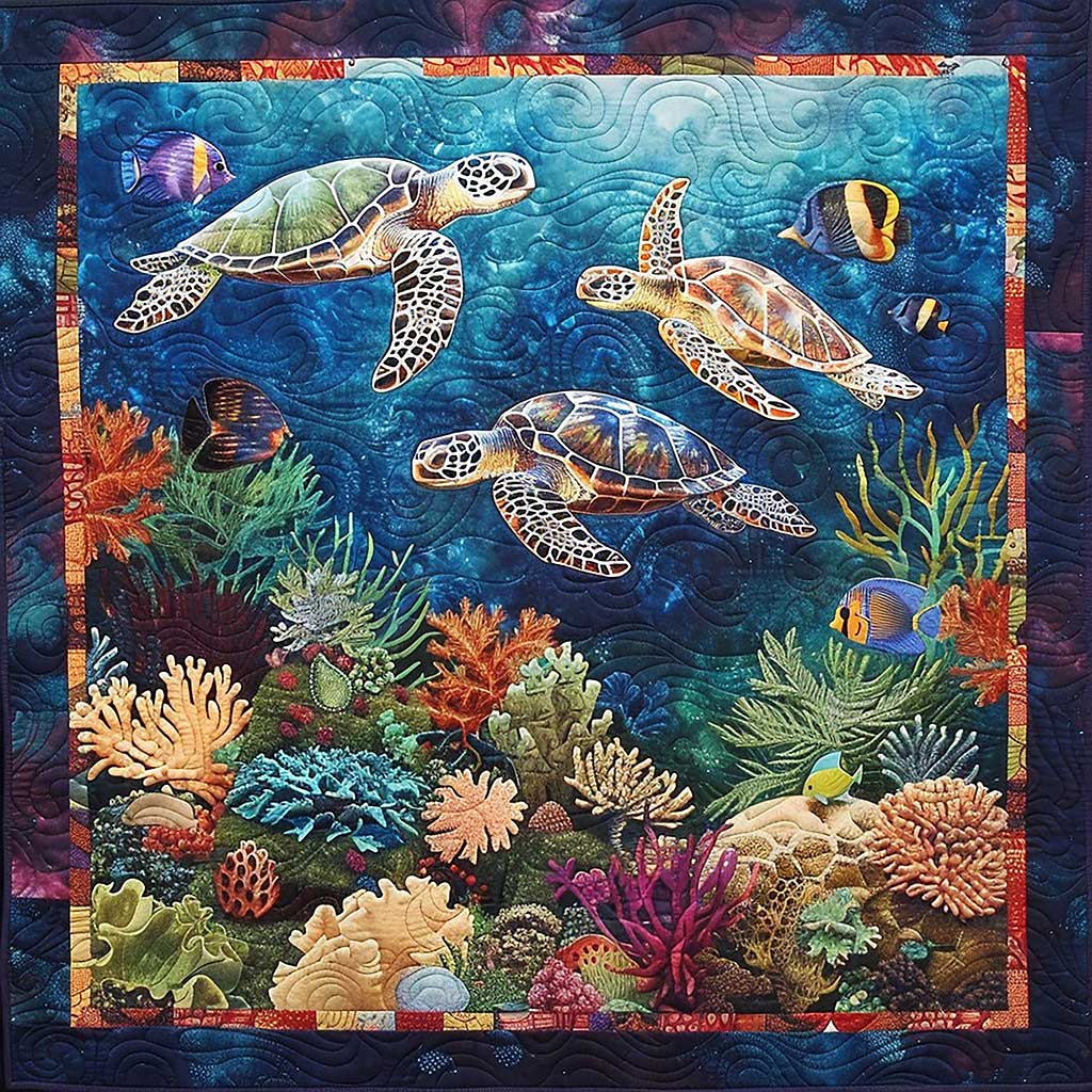 Sea Tour With Sea Turtles WM1008066CL Quilt Blanket