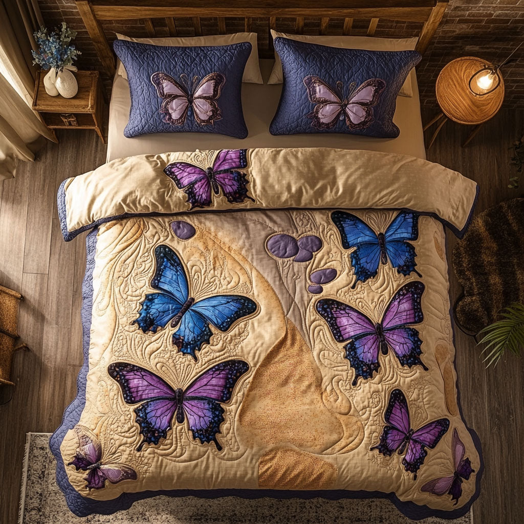 Butterfly Purple WT2702037CL Quilted Bedding Set