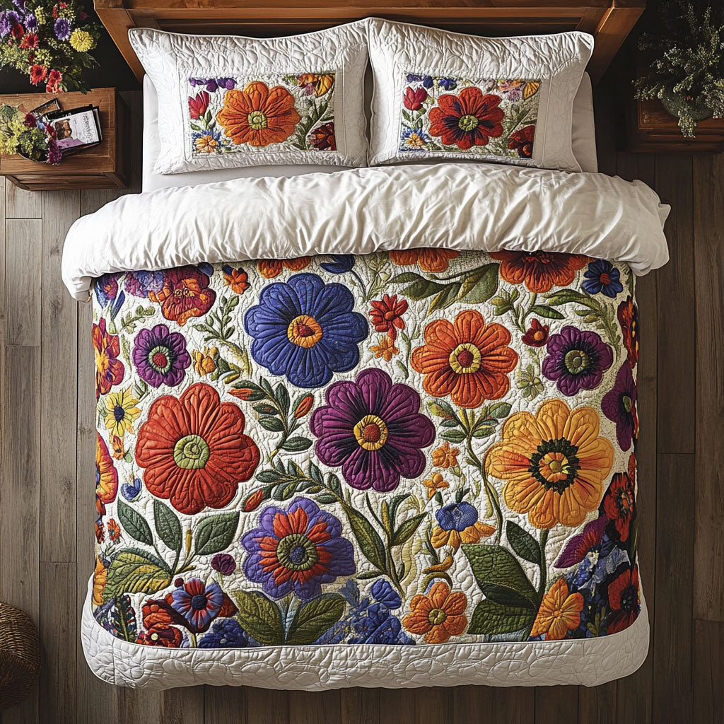 Rainbow Flower Garden WY13020105CL Quilted Bedding Set