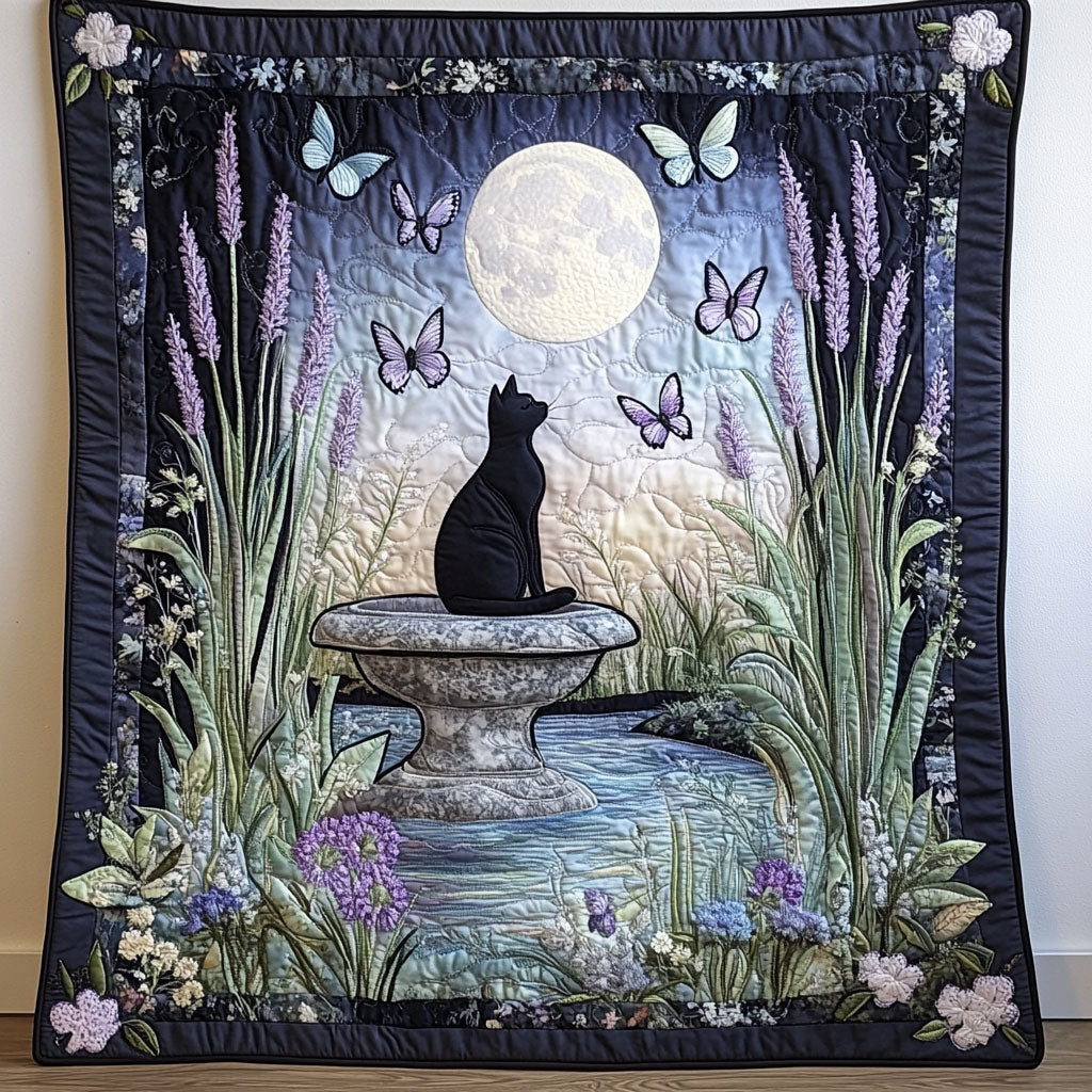 Black Cat Enchanted Garden Paws WU1303030CL Quilt Blanket