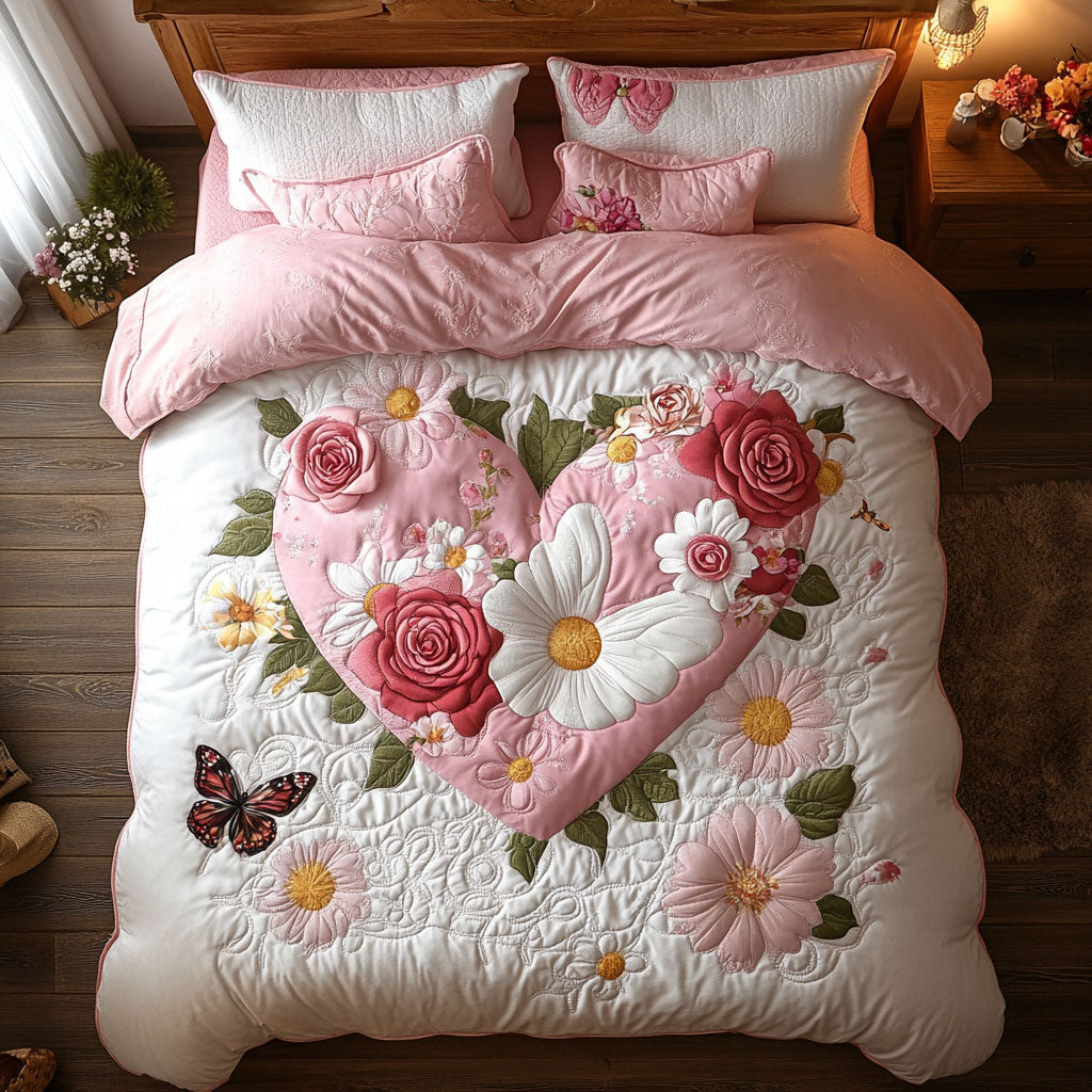 Blooming Heart WX0303005CL Quilted Bedding Set