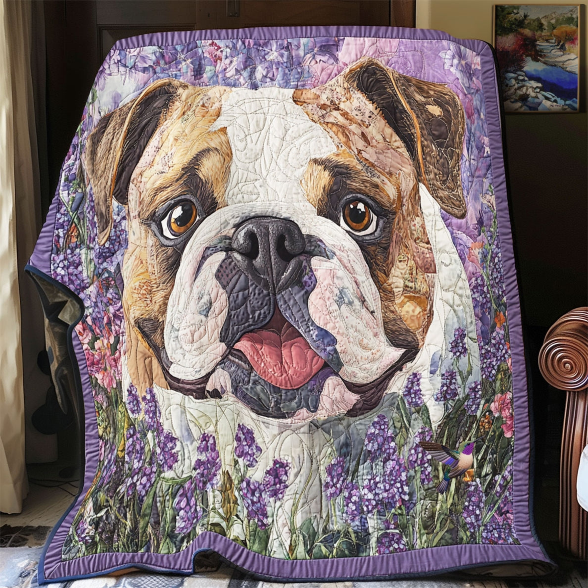 Bulldog In The Lavender Field WU2012001CL Quilt Blanket