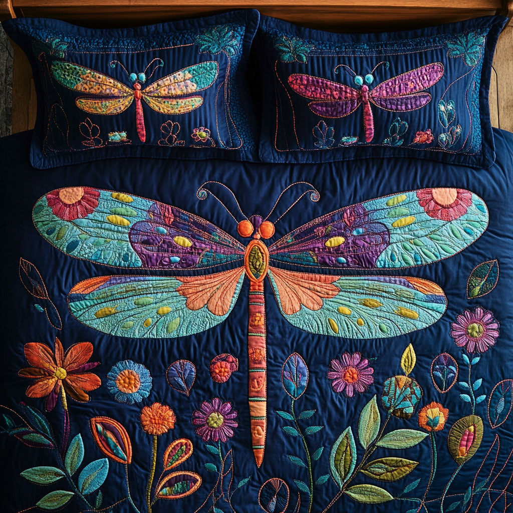 Dragonfly Flower WX2702022CL Quilted Bedding Set
