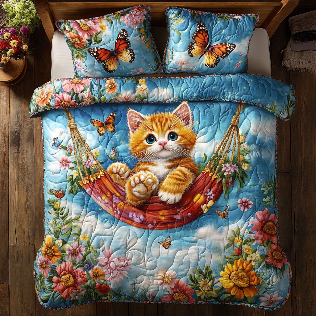 Orange Cat Flower WT2702019CL Quilted Bedding Set