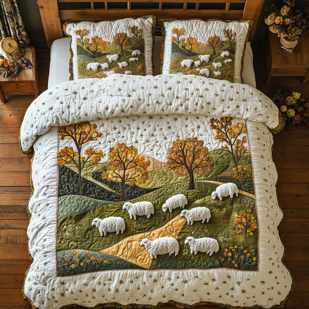Sheep In Autumn Highland WY1802051CL Quilted Bedding Set