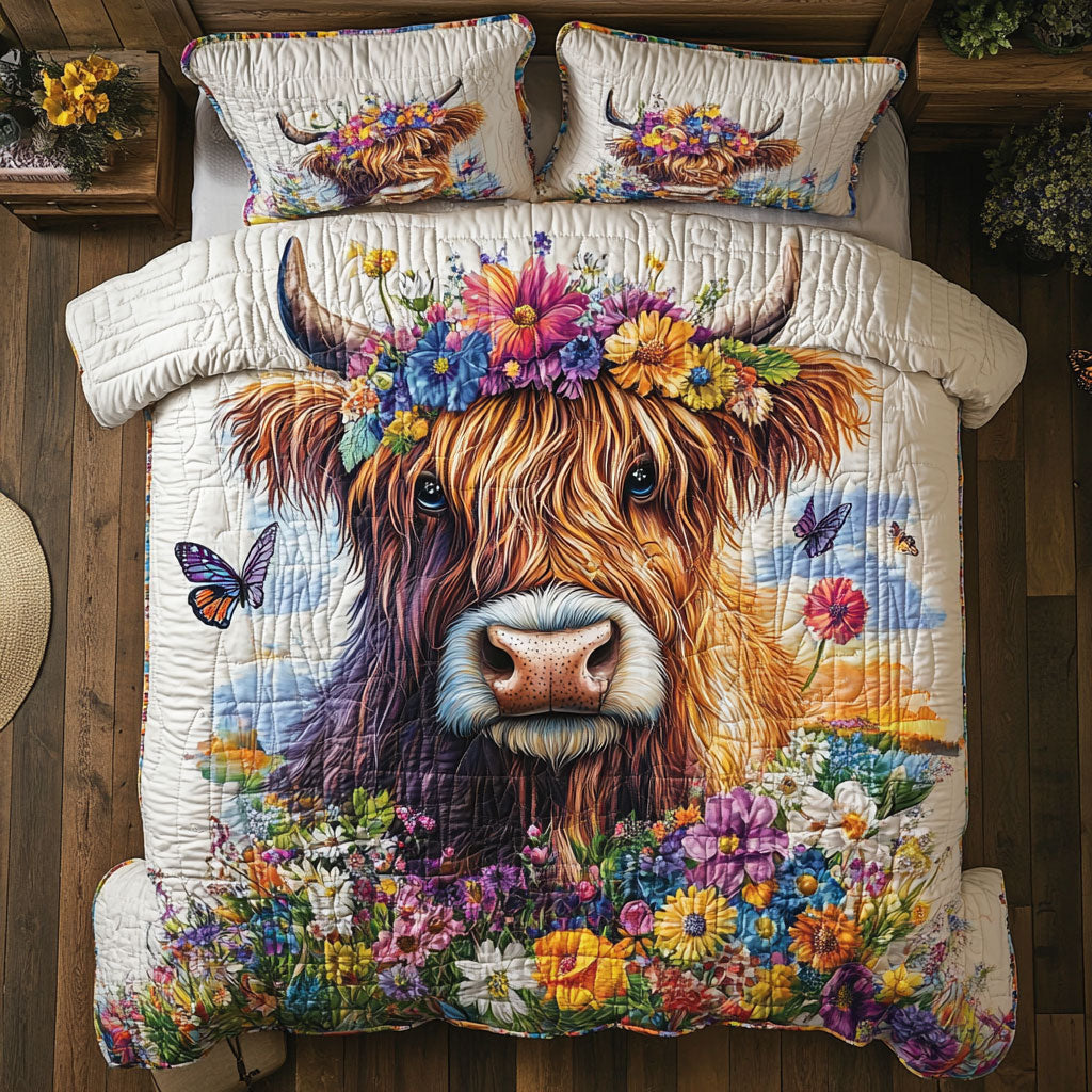 Cow Flowers WT2702033CL Quilted Bedding Set