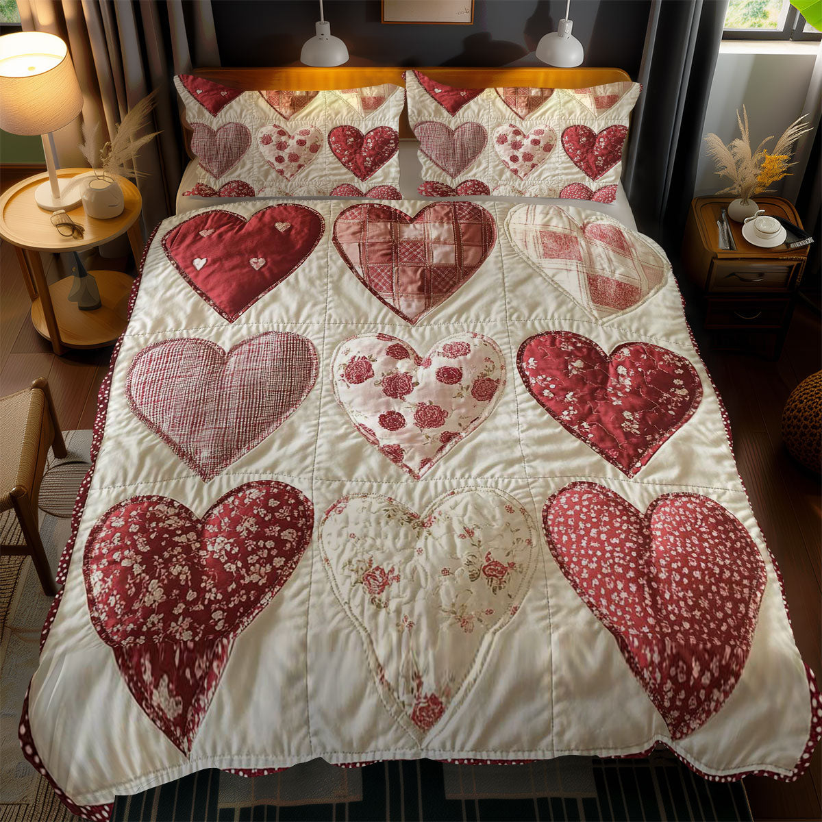 Love Heart WN1002069CL Quilted Bedding Set