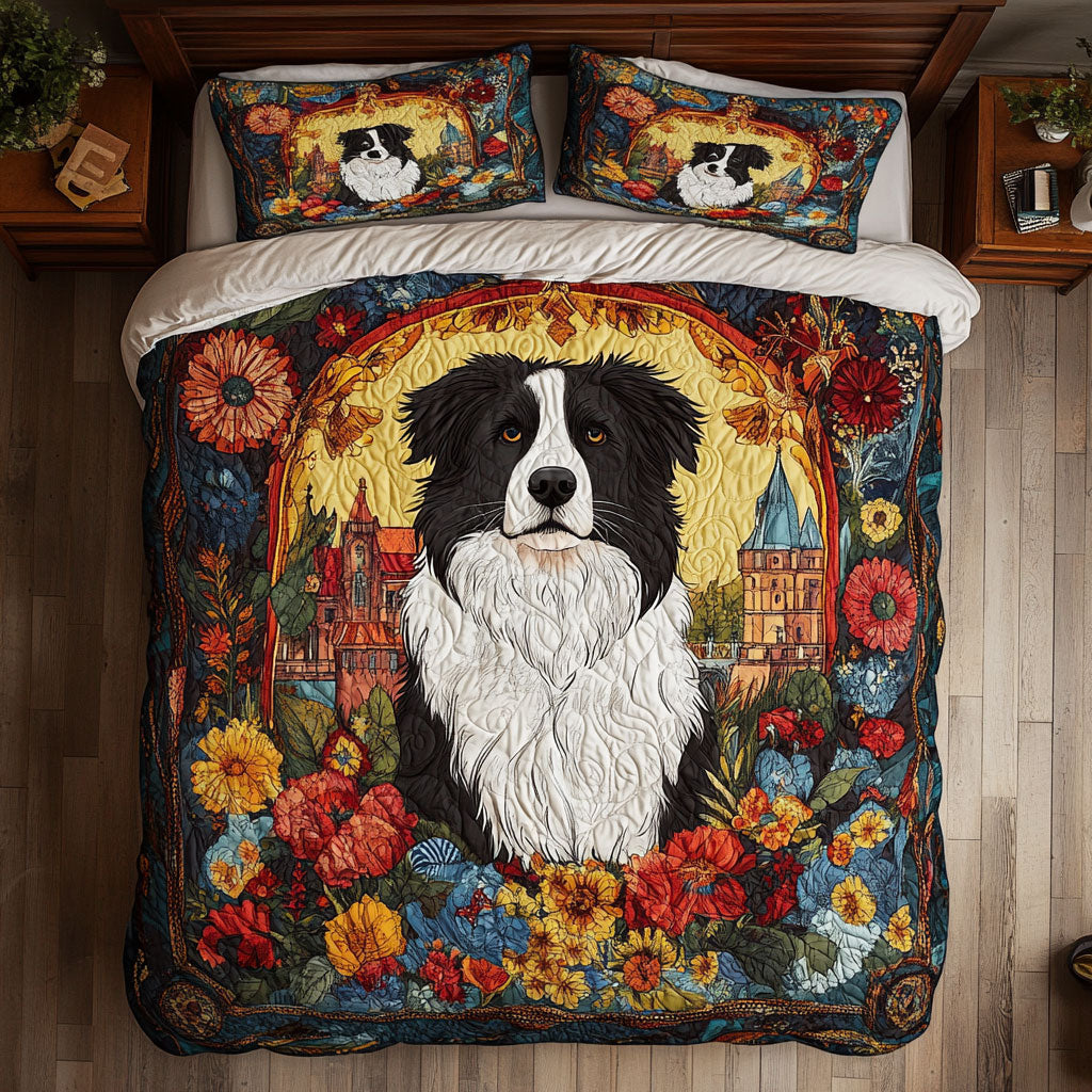 Border Collie In Flower WY0502047CL Duvet Cover Set