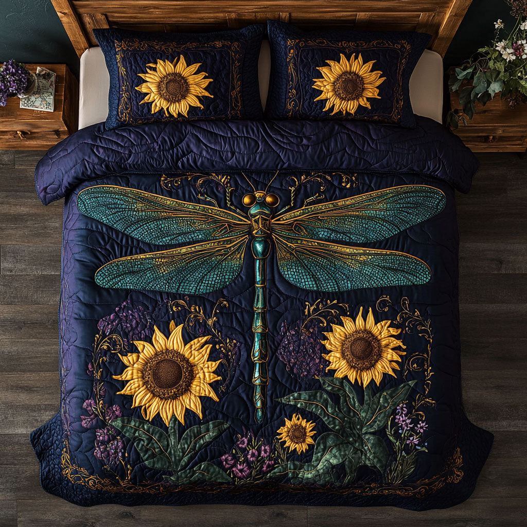 Dragonfly Sunflower WX0303014CL Quilted Bedding Set