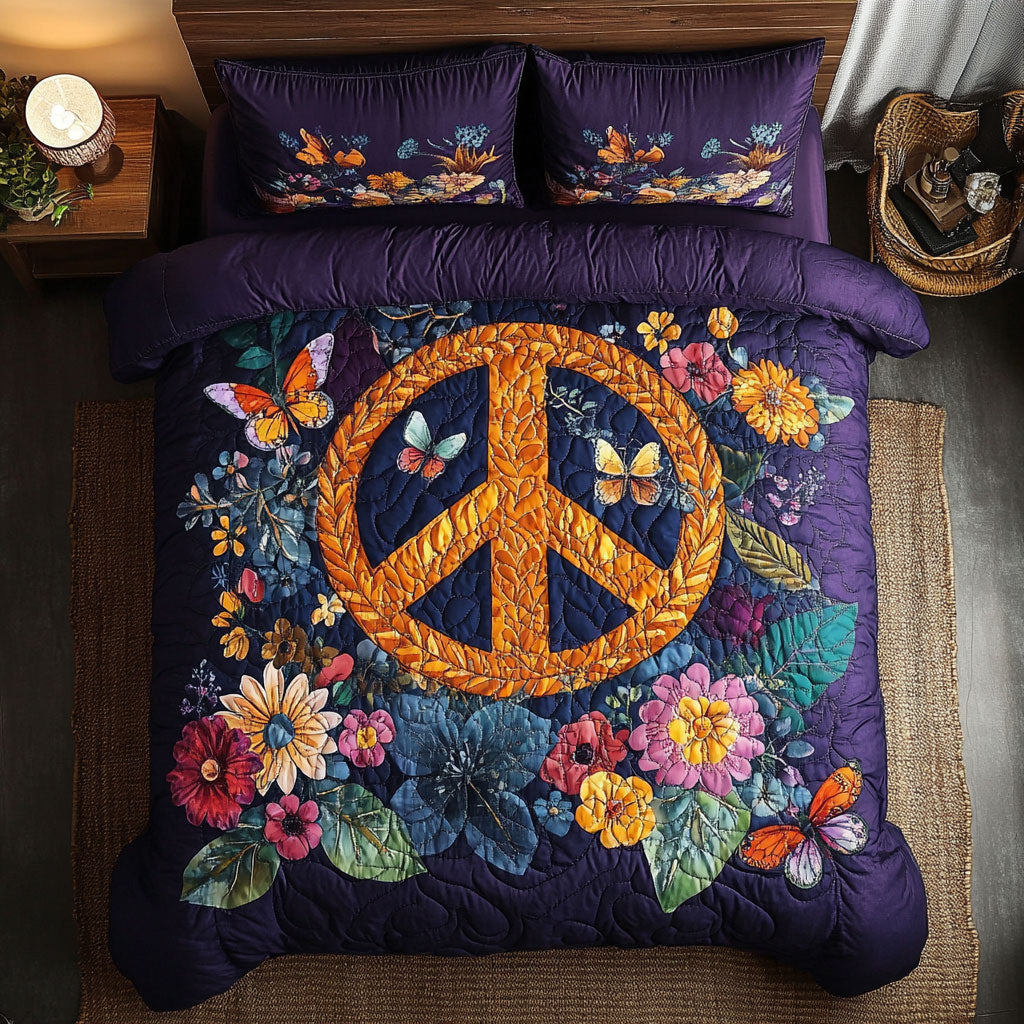 Peace Sign Flower WX2702033CL Quilted Bedding Set